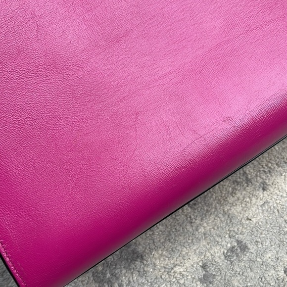 Michael Kors Collection Casey Large Leather Satchel Purse Padlock Bright Pink - Picture 7 of 16